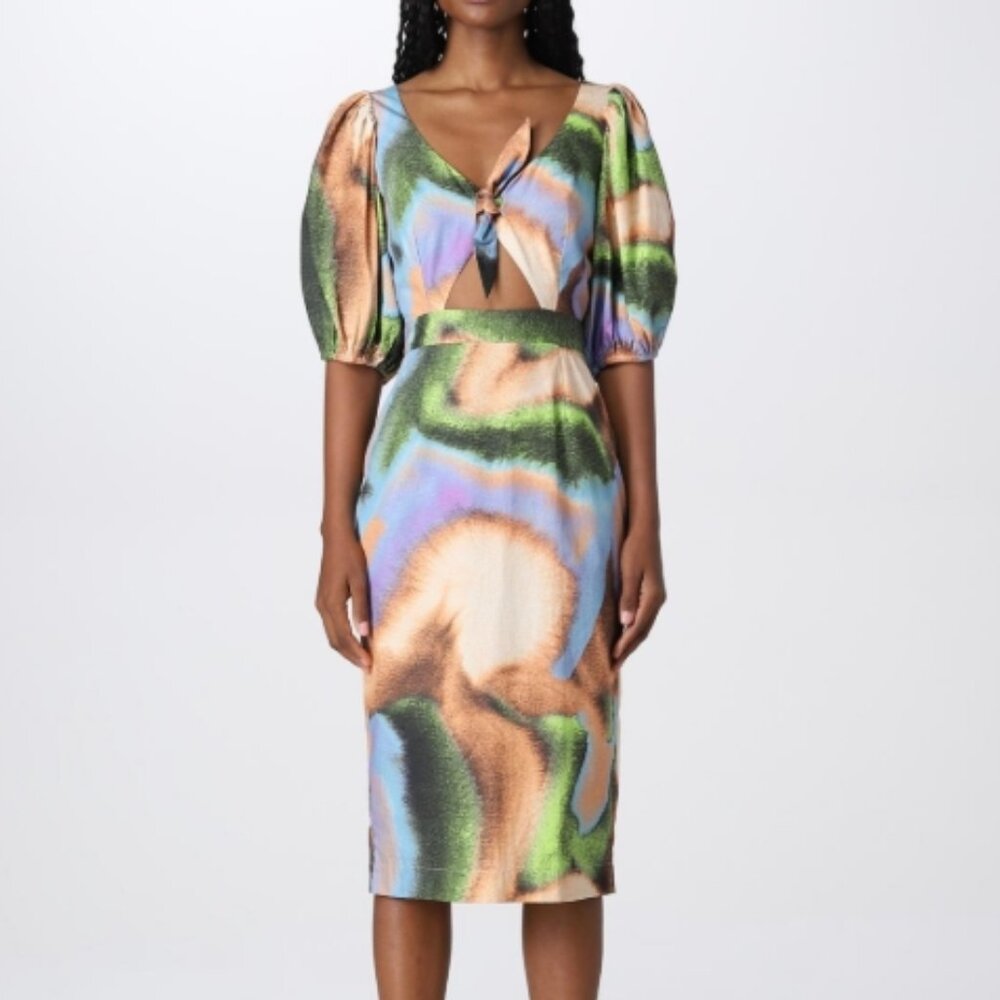 NWOT ROTATE Birger Christensen Cotton Dusty/Orange Cara Midi Dress XS $410